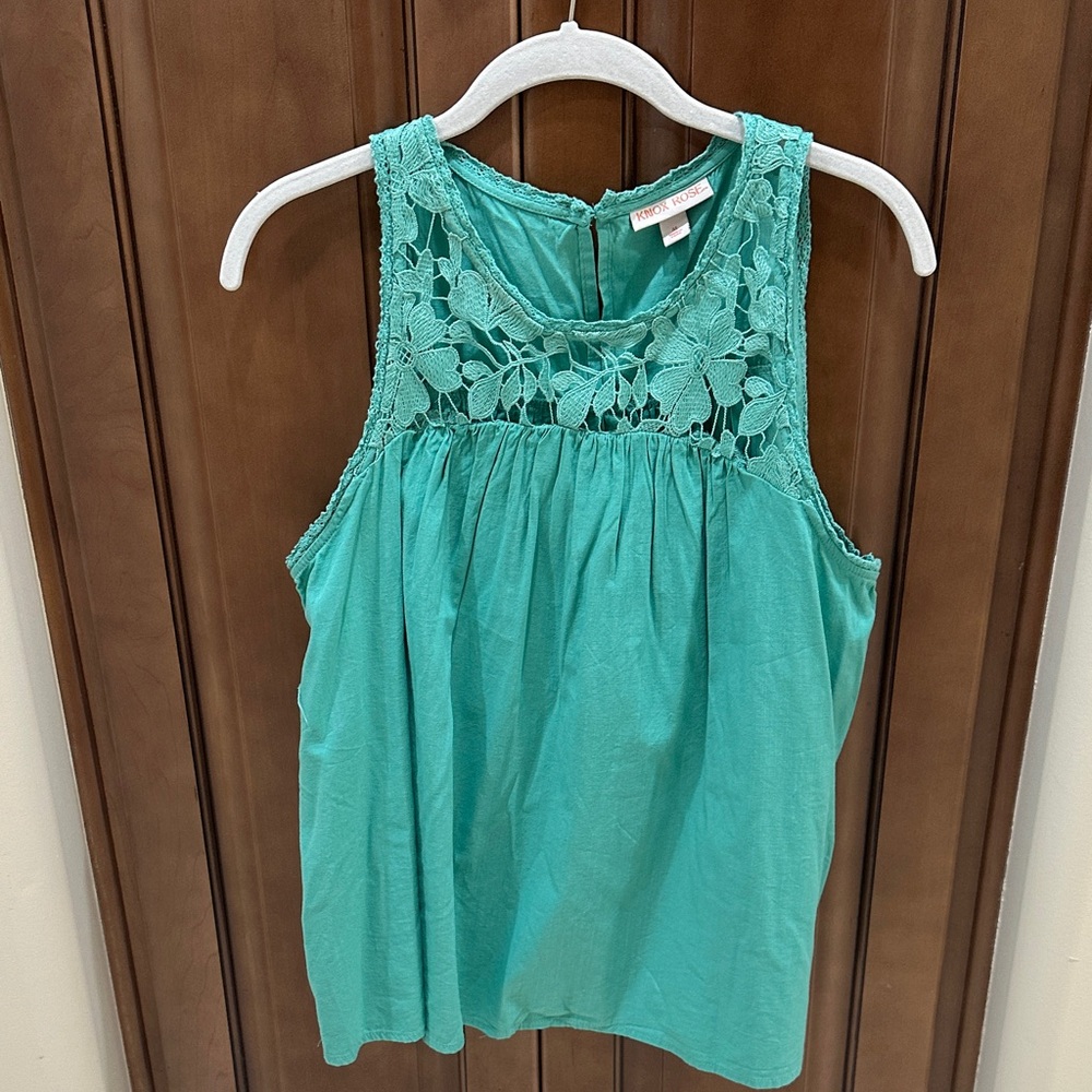 Knox Rose Teal Floral Lace Tank Top